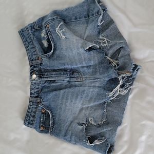 Distress denim shorts